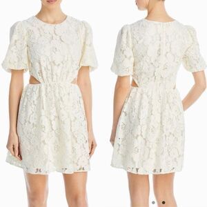NWT WAYF Dress Plaza Mini Cutout Women‎ M Ivory Lace Overlay Puff Bridal Wedding